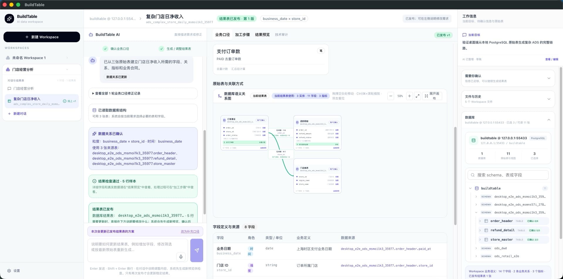 BuildTable data model and field definitions
